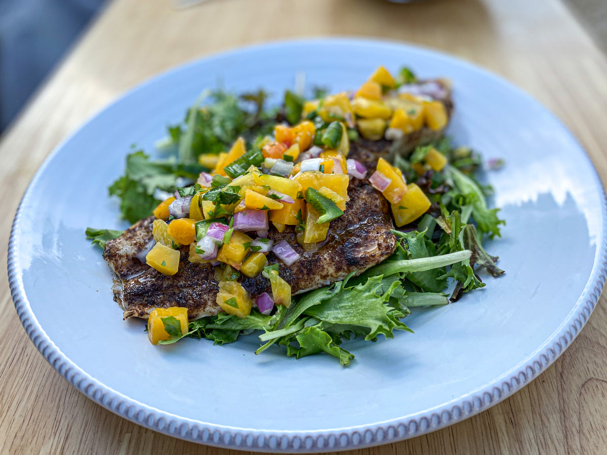 Grilled Halibut with Peach Salsa Bear Mountain BBQ