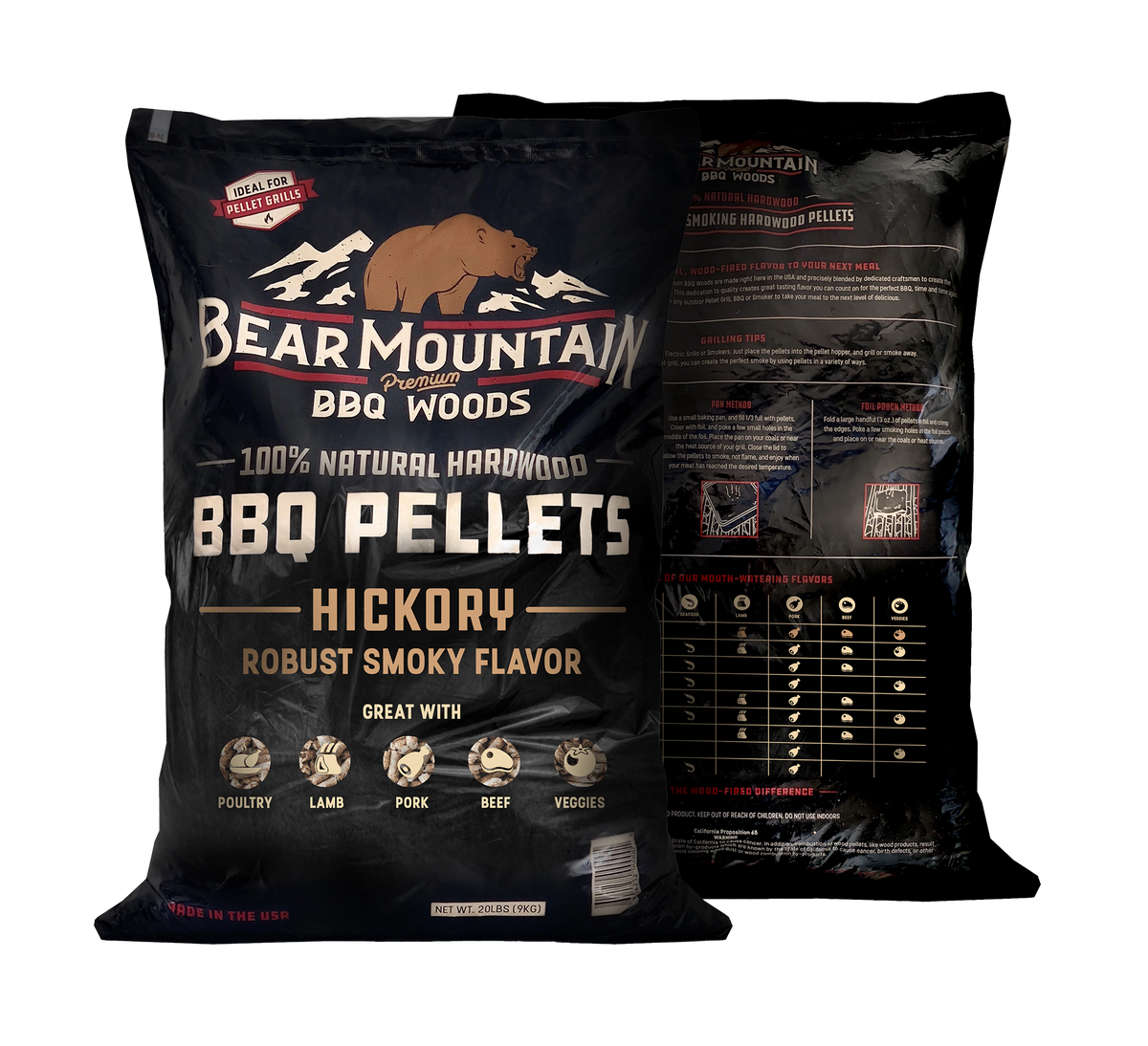 Bear Mountain American Hickory BBQ Pellets made from 100 natural wood Bear Mountain BBQ