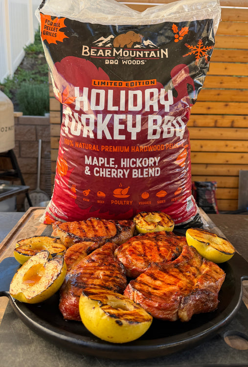 Smoked Apple Cider Glazed Pork Chops with Grilled Apples