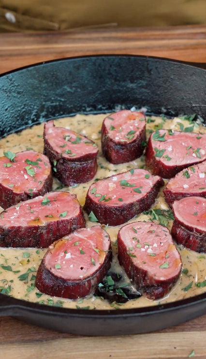 The Grill Dad’s Smoky Beef Tenderloin with Sherry Peppercorn Pan Sauce
