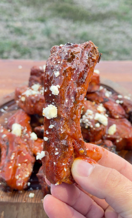 Smoked Buffalo Blue Cheese Party Ribs