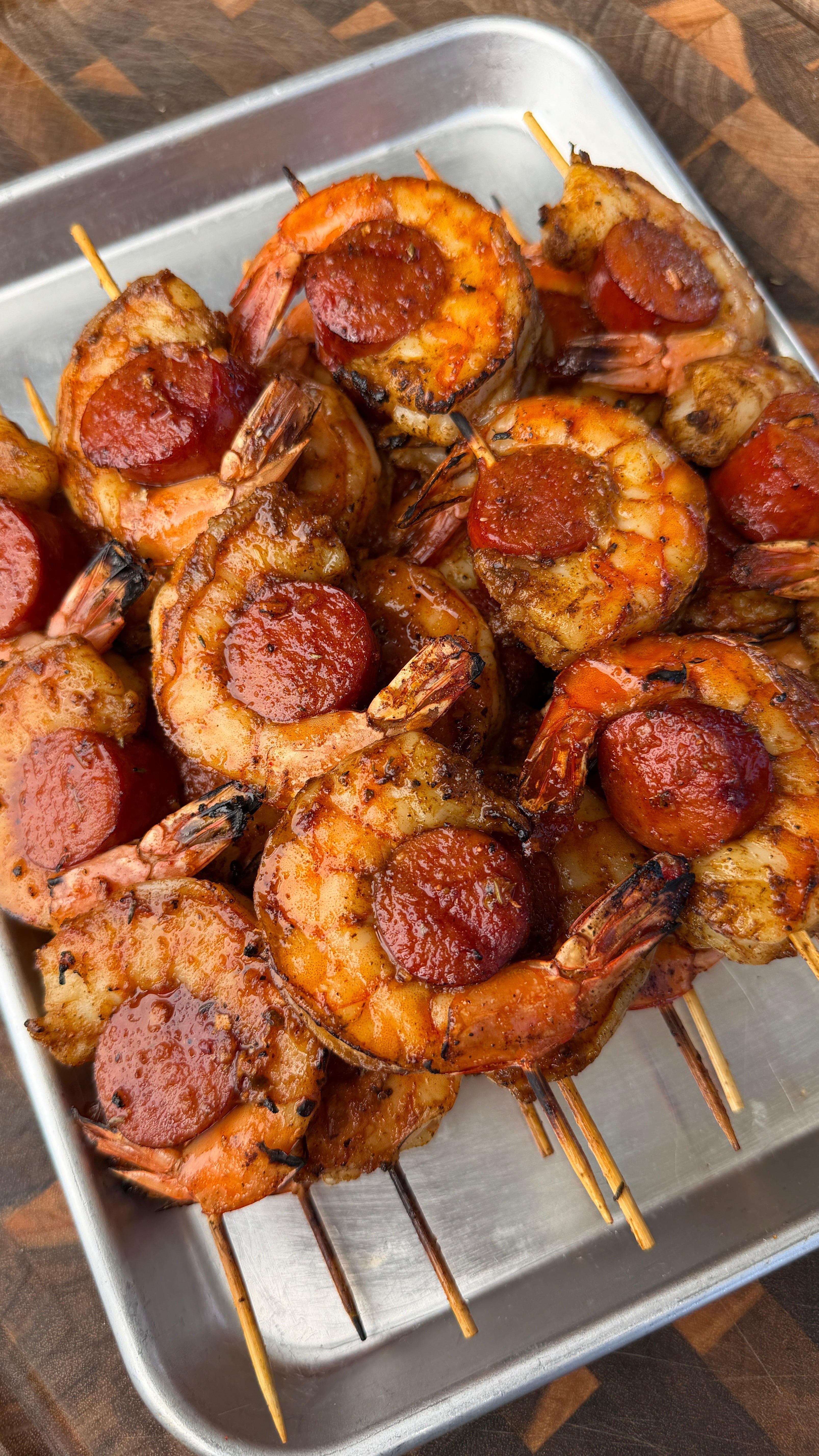 Cajun Honey Sausage & Shrimp Skewers