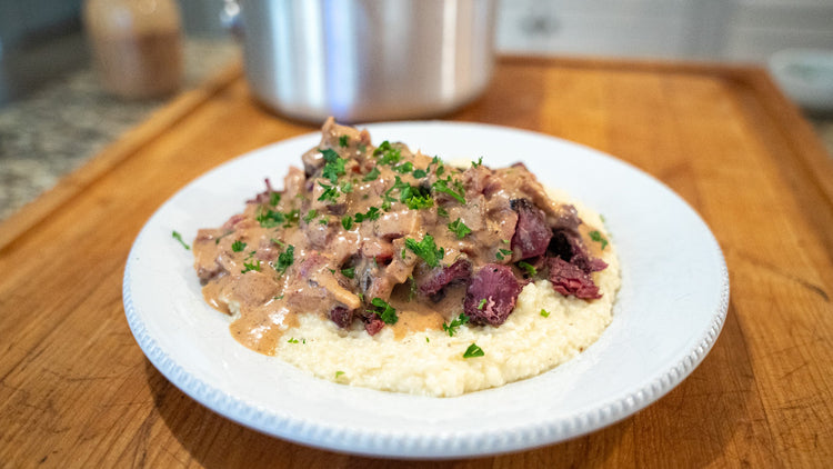 Smoked Beef Shanks with Tomato Gravy & Three Cheese Grits