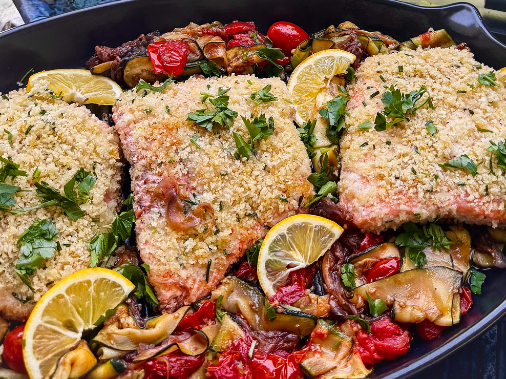 Smoky Fisherman’s Salmon with Parmesan-Panko Ranch Topping