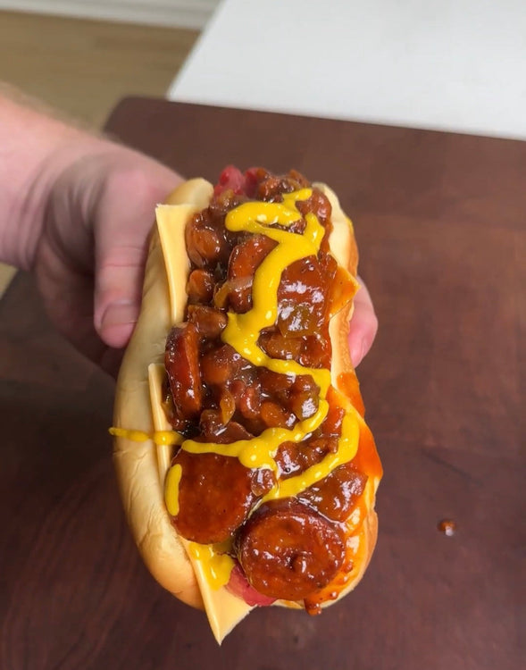 Baked Bean Loaded Hot Dog