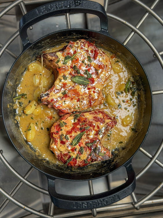 The Grill Dads Smoked Pork Chops with Prosciutto Sage Pan Sauce