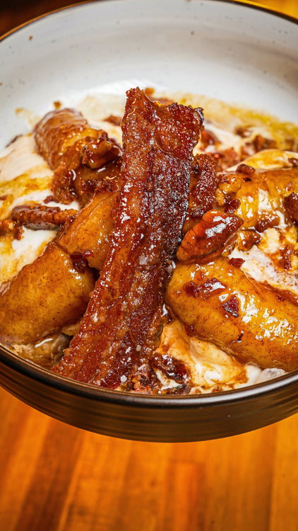Smoked Bananas Foster with Candied Bacon
