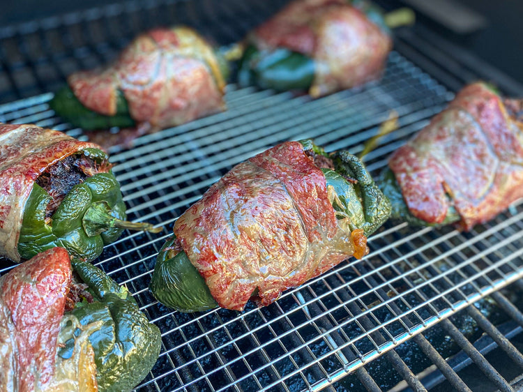 Stuffed Poblanos Wrapped in Carpaccio Beef Strips