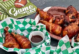 Apple Smoked Bacon Wrapped Chicken Drumsticks