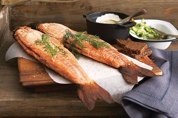 Smoked Trout with Garlic Dill Butter