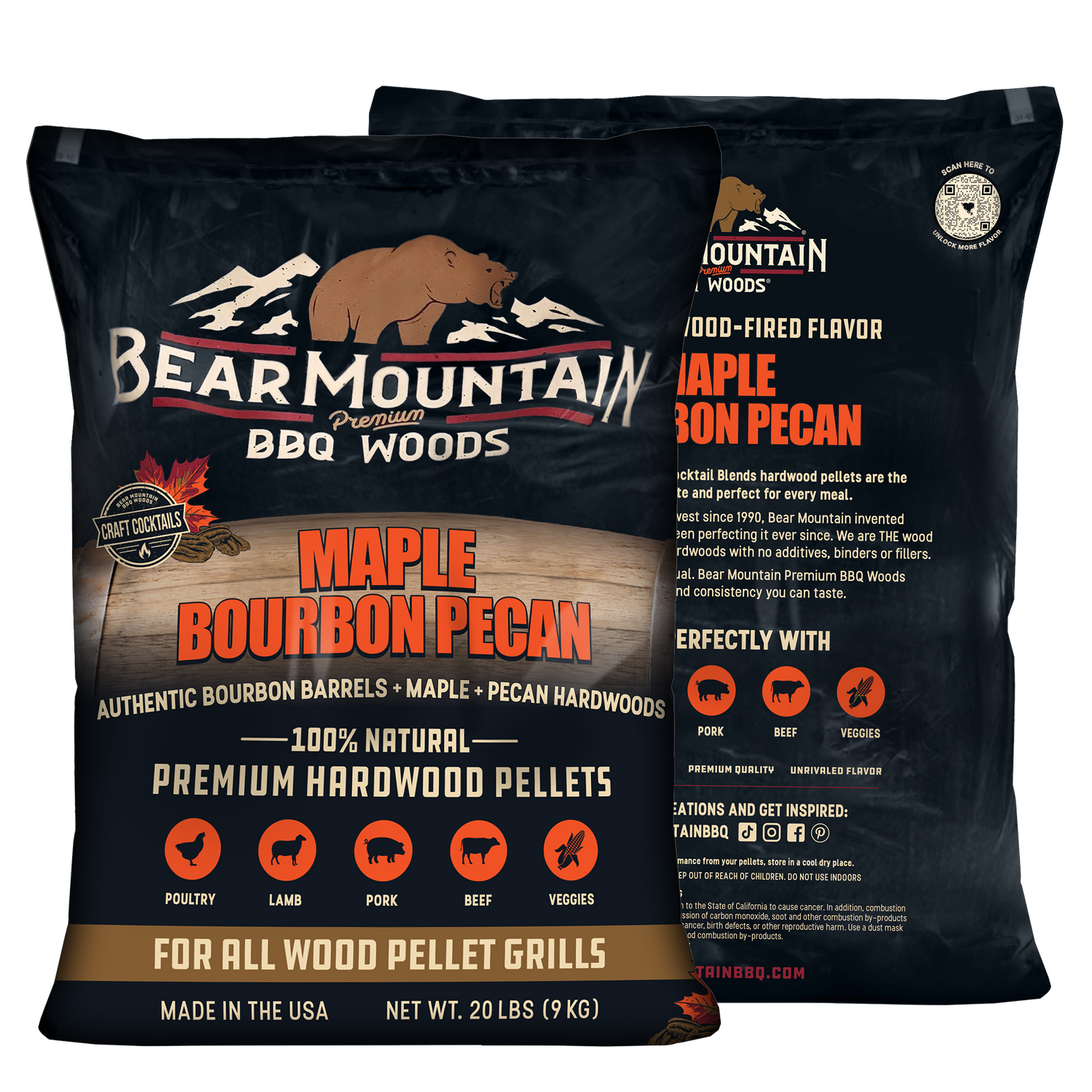 Bear Mountain 100% Natural Maple Bourbon Pecan Premium BBQ Wood Pellets