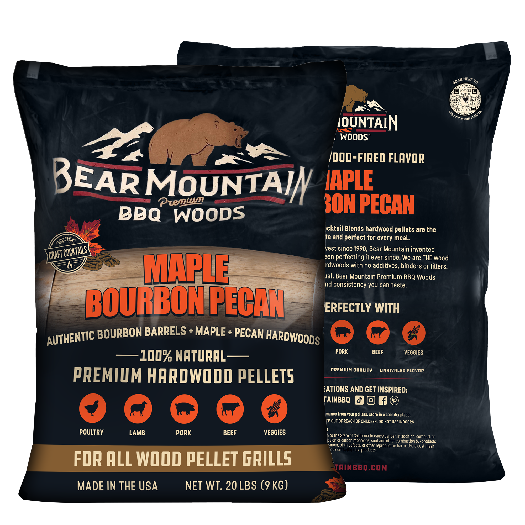 Bear Mountain 100% Natural Maple Bourbon Pecan Premium BBQ Wood Pellets